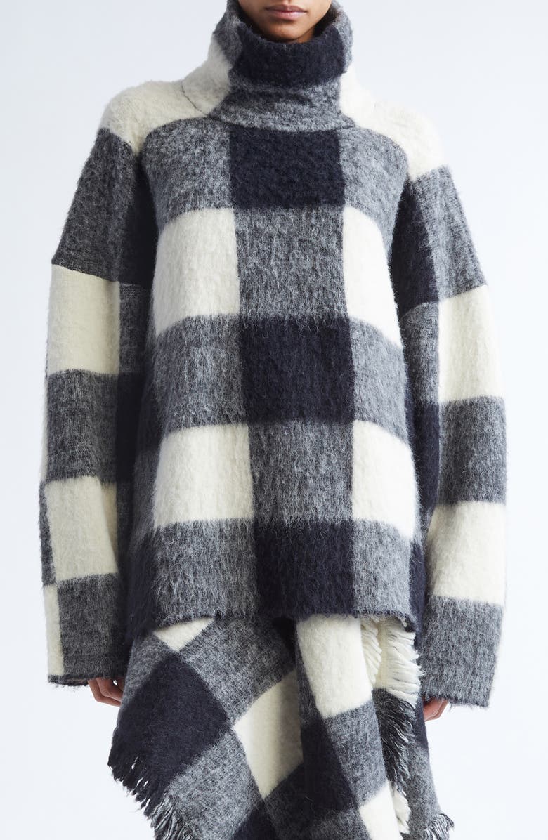 Proenza Schouler Kai Brushed Glen Plaid Baby Alpaca & Merino Wool Blend Sweater, Main, color, Black Multi
