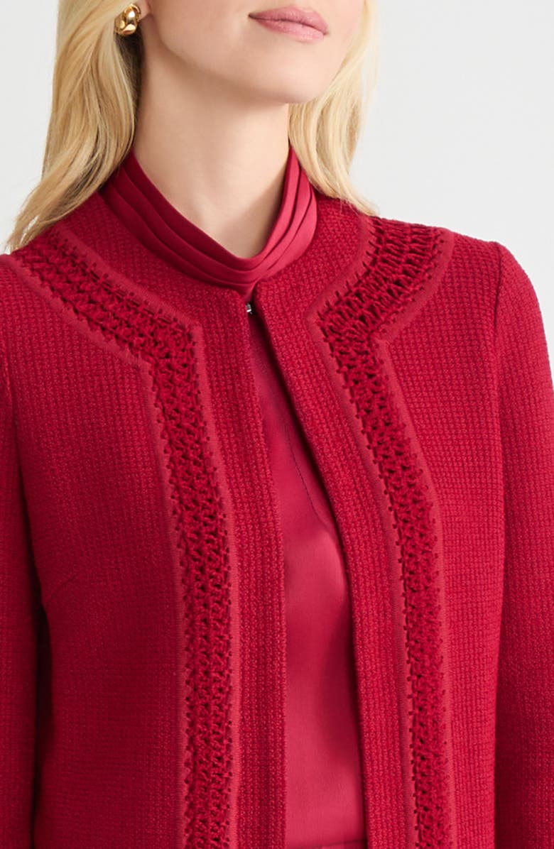 Misook Hertiage Tonal Crochet Trim Knit Jacket, Alternate, color, Scarlet Red