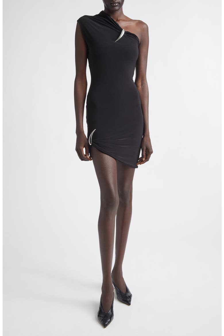 Claw One-Shoulder Jersey Minidress, Main, color, BLACK