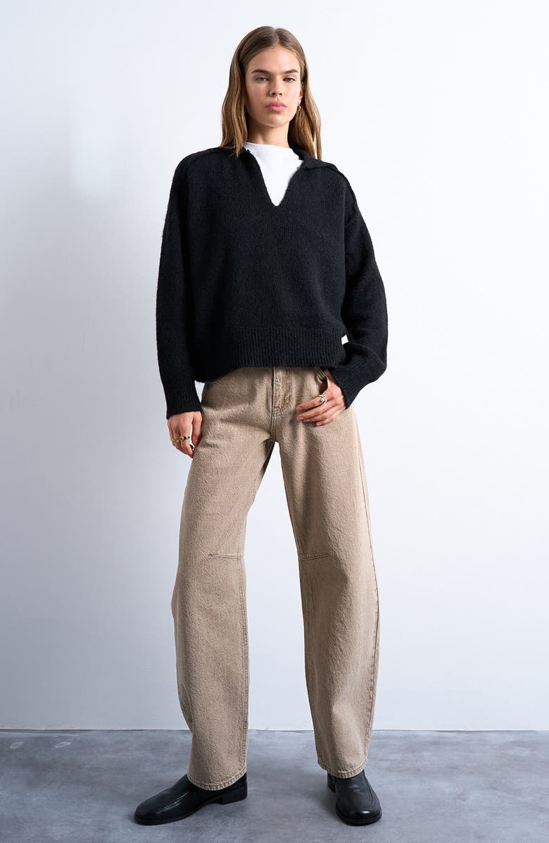 Topshop Johnny Collar Sweater, Alternate, color, Black