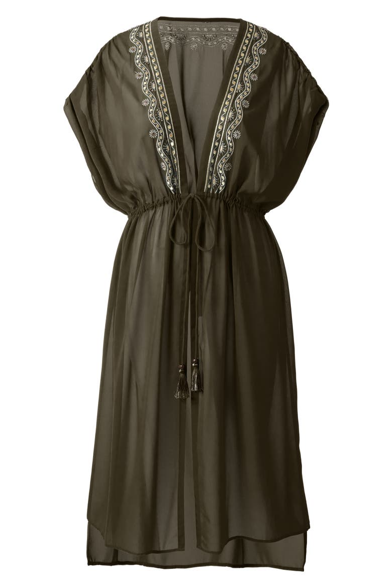 Beaded Embrodiered Georgette Cover-Up, Alternate, color, NORI