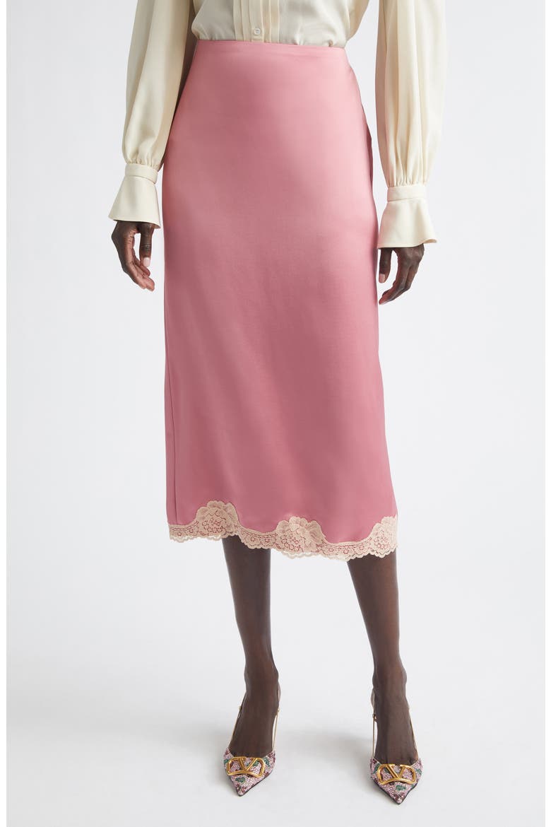 Lace Trim Satin Cady Slip Skirt, Main, color, DUSTY ROSE