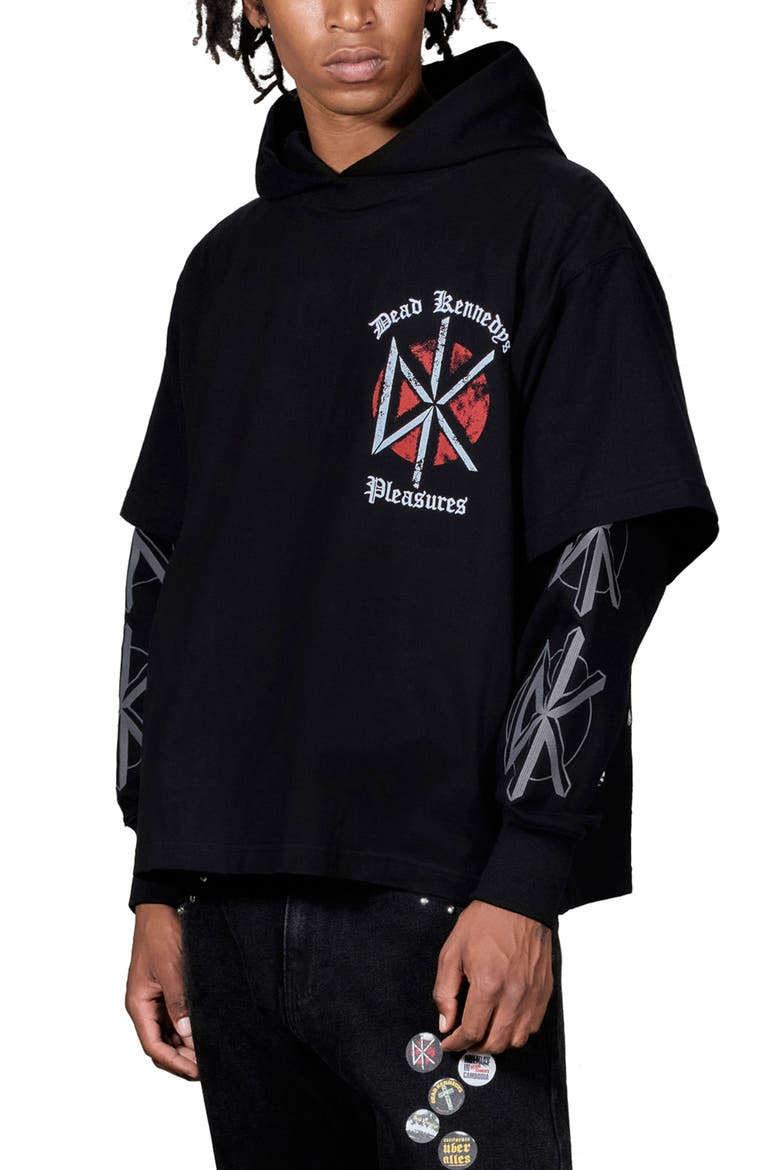 Dead Kennedys Studded Layered Look Graphic Hoodie, Alternate, color, BLACK