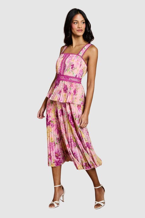 Petite Lace Pleated Midi Dress