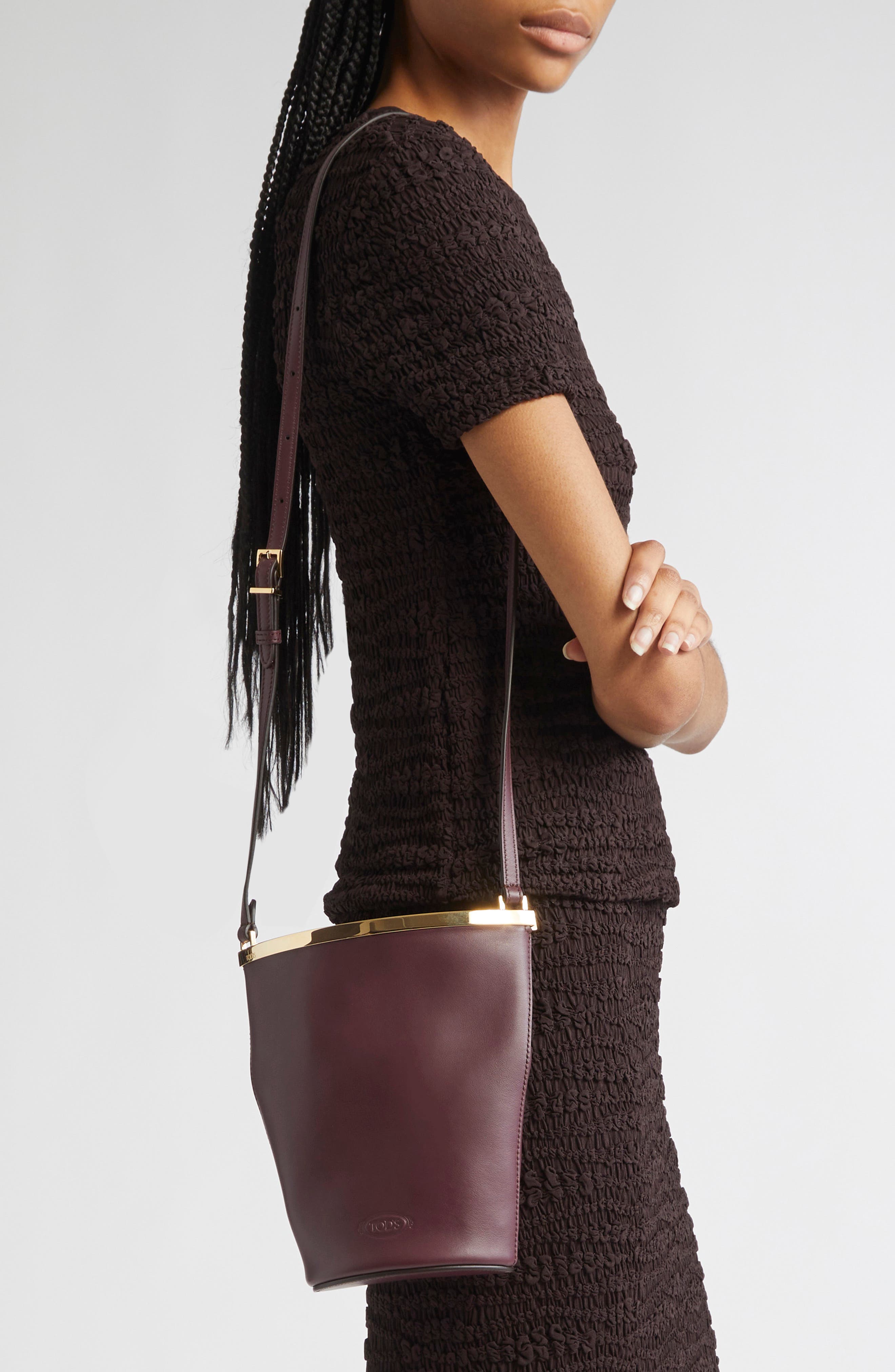 Tod's Mini Leather Bucket Bag, Alternate, color, Kraft Chiaro