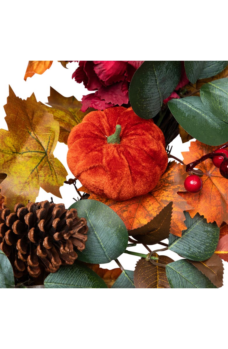 Northlight Artificial Floral and Pinecone Fall Harvest Wreath - 22" - Orange and Burgundy, Alternate, color, Orange