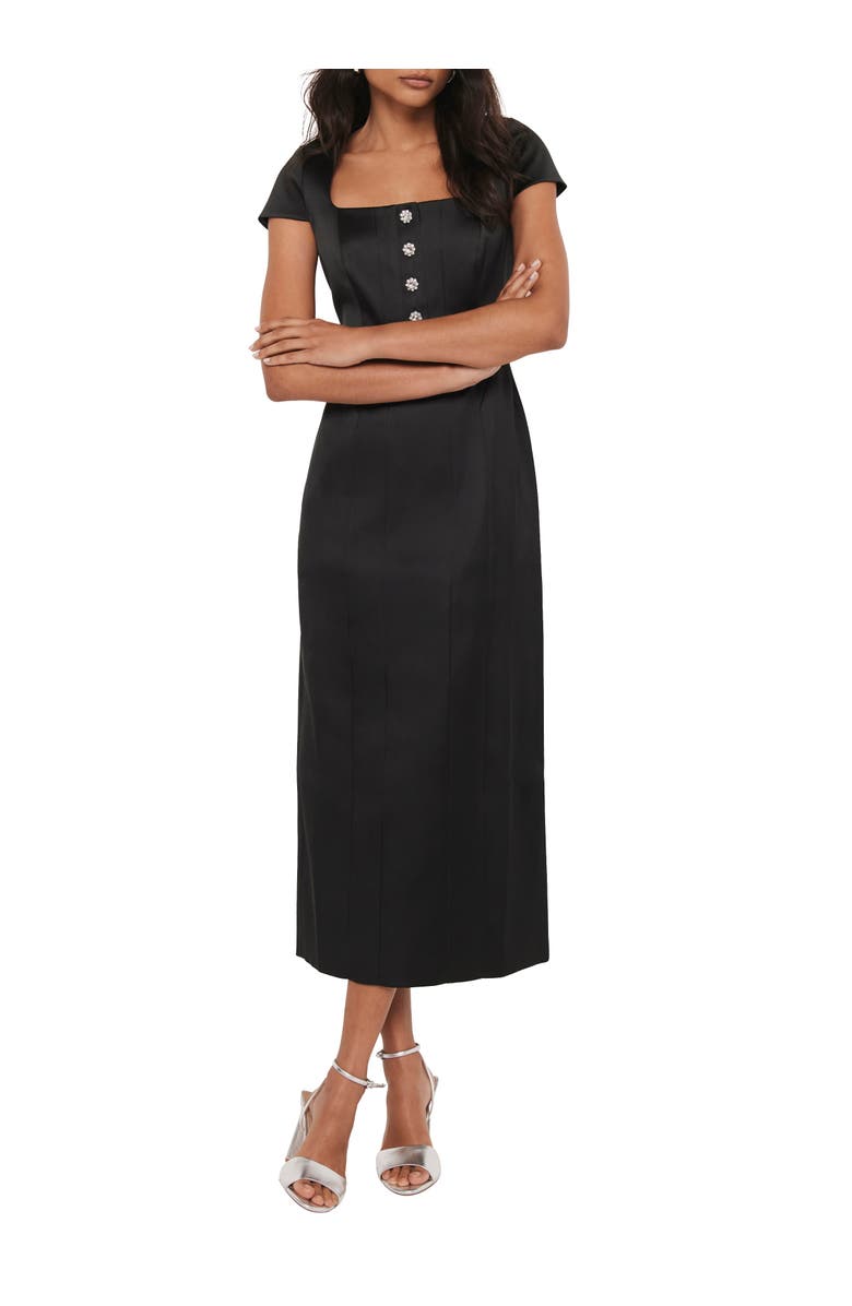 MINT VELVET Satin Midi Dress, Alternate, color, Black