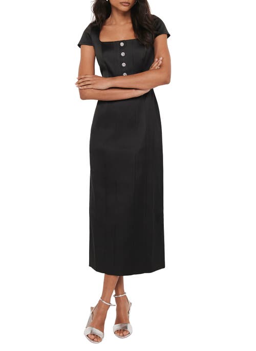 Mint Velvet Satin Midi Dress In Black