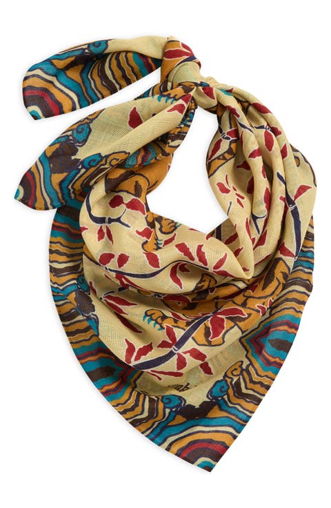 Tiger Print Wool & Silk Bandana