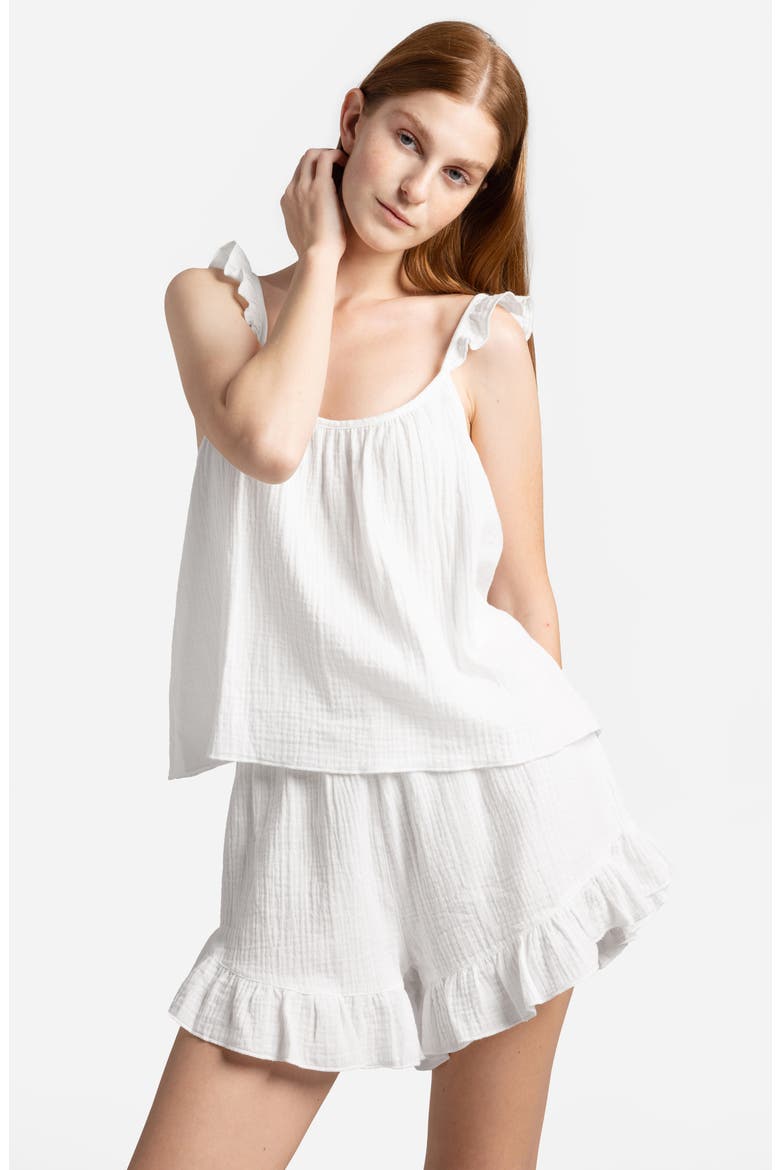 Cotton Gauze Shorts Pajama Set, Alternate, color, OFF WHITE