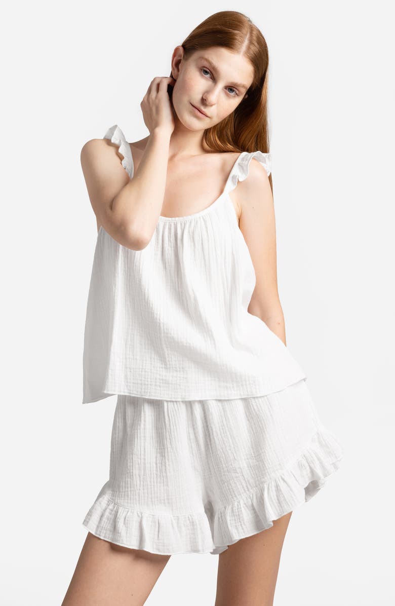 Sunday Citizen Cotton Gauze Shorts Pajama Set, Alternate, color, Off White
