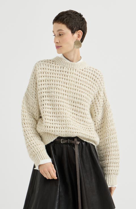 Dazzling soft virgin wool and cashmere net sweater