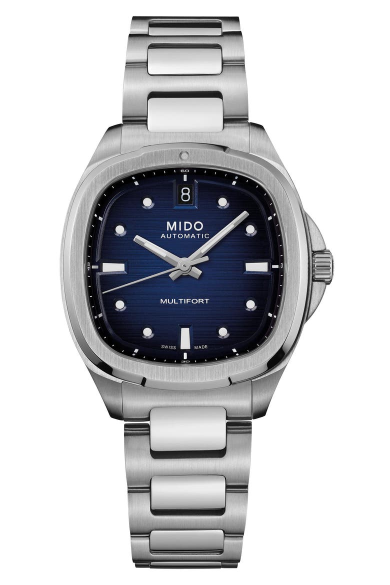 Multifort Square Automatic Bracelet Watch, 35mm, Main, color, BLUE