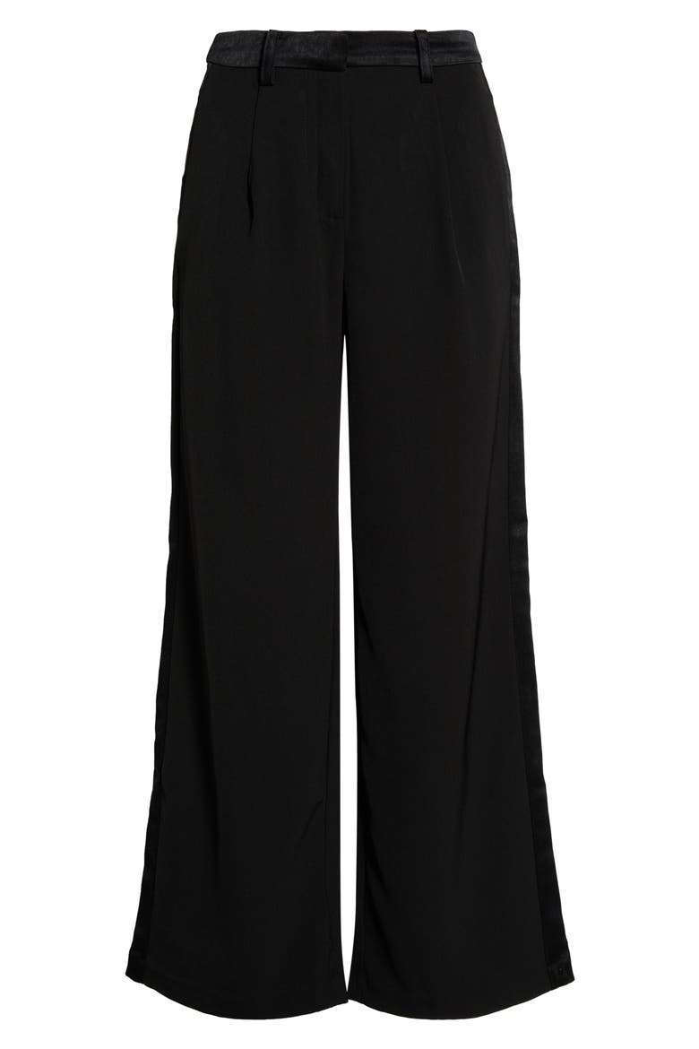 Satin Contrast Wide Leg Pants, Main, color, RICH BLACK 060