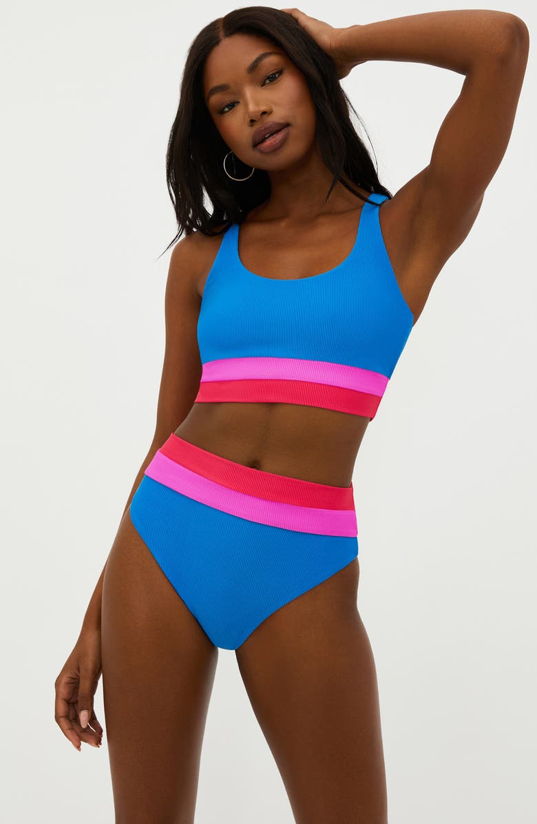Beach Riot Heidi Colorblock High Waist Bikini Bottoms, Alternate, color, Orchid Colorblock