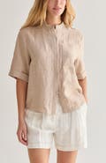 CRESCENT Mandarin Collar Button Up Linen Top