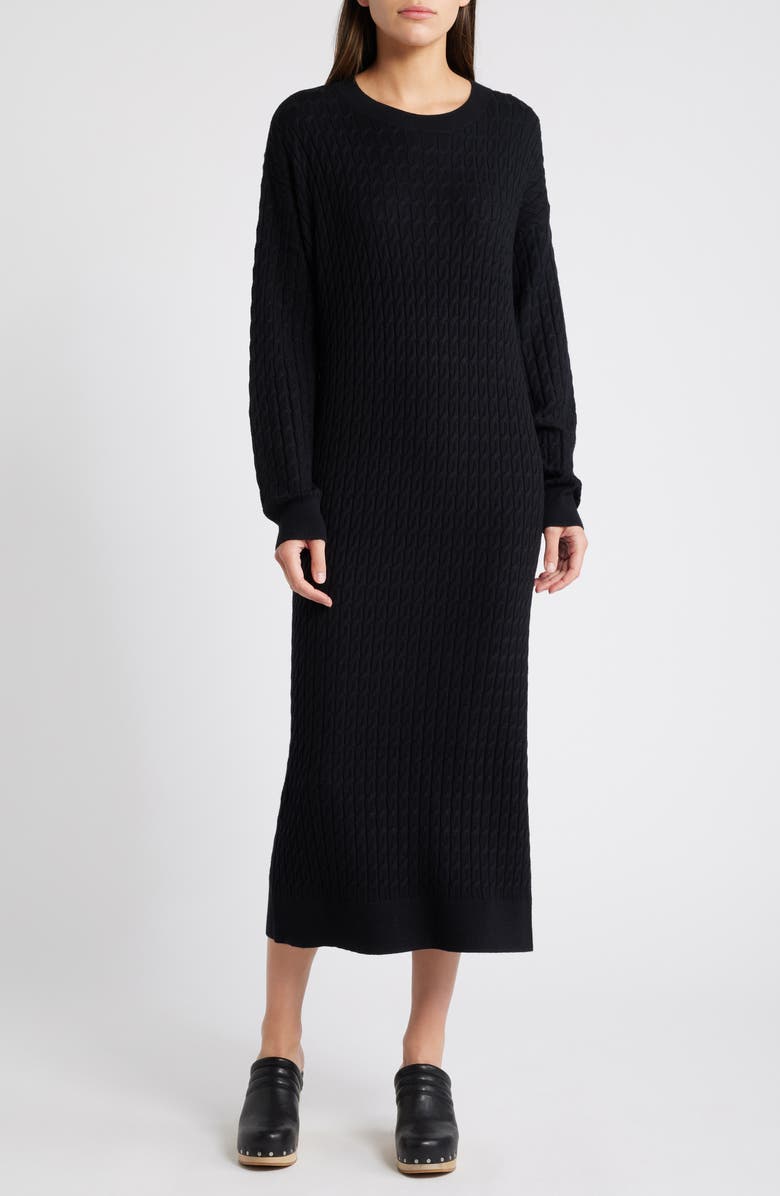 Treasure & Bond Cable Stitch Long Sleeve Midi Sweater Dress, Main, color,