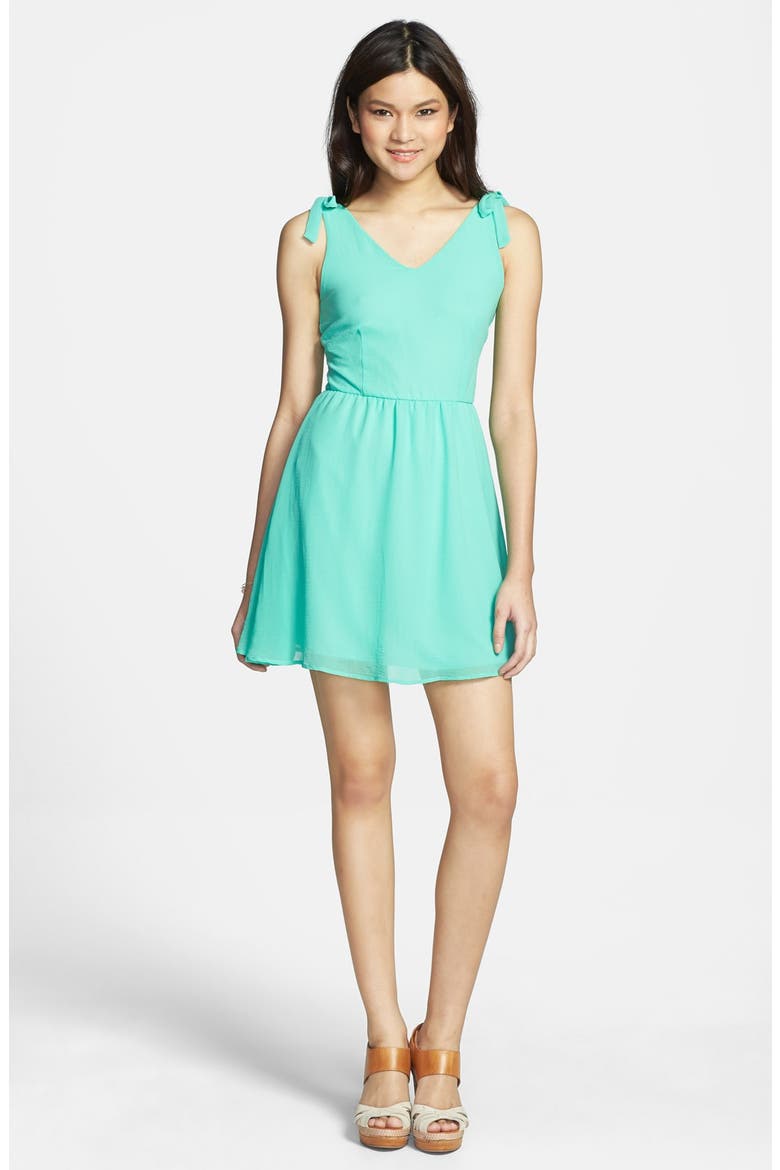 dee elle Bow Detail V-Back Neon Dress, Main, color, SEAFOAM