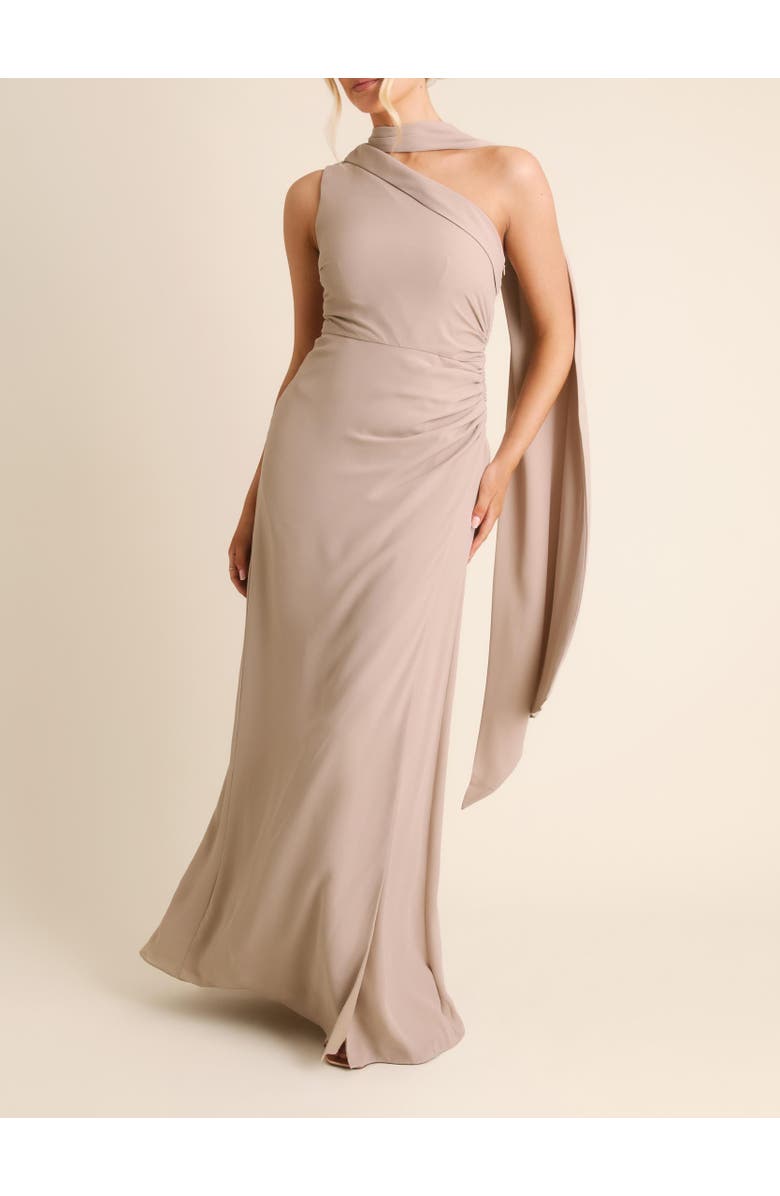 Six Stories One Shoulder Chiffon Bridesmaid Dress, Alternate, color, Truffle