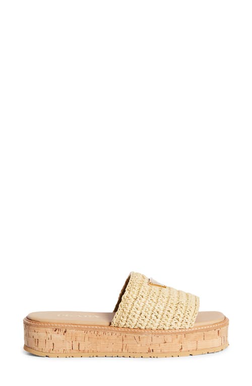 Prada Raffie Single-band Platform Slides In Naturale