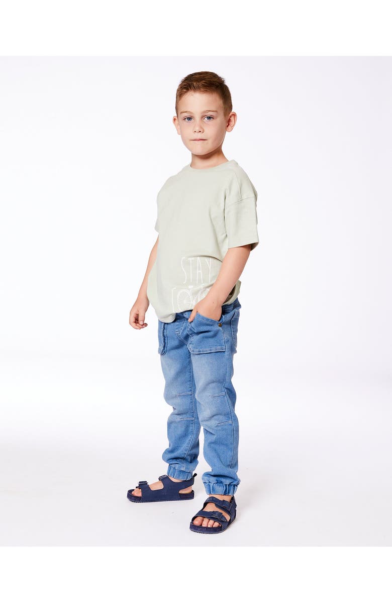Deux par Deux Little Boy's French Terry Denim Jogger Pant Denim Blue, Alternate, color, Denim Blue