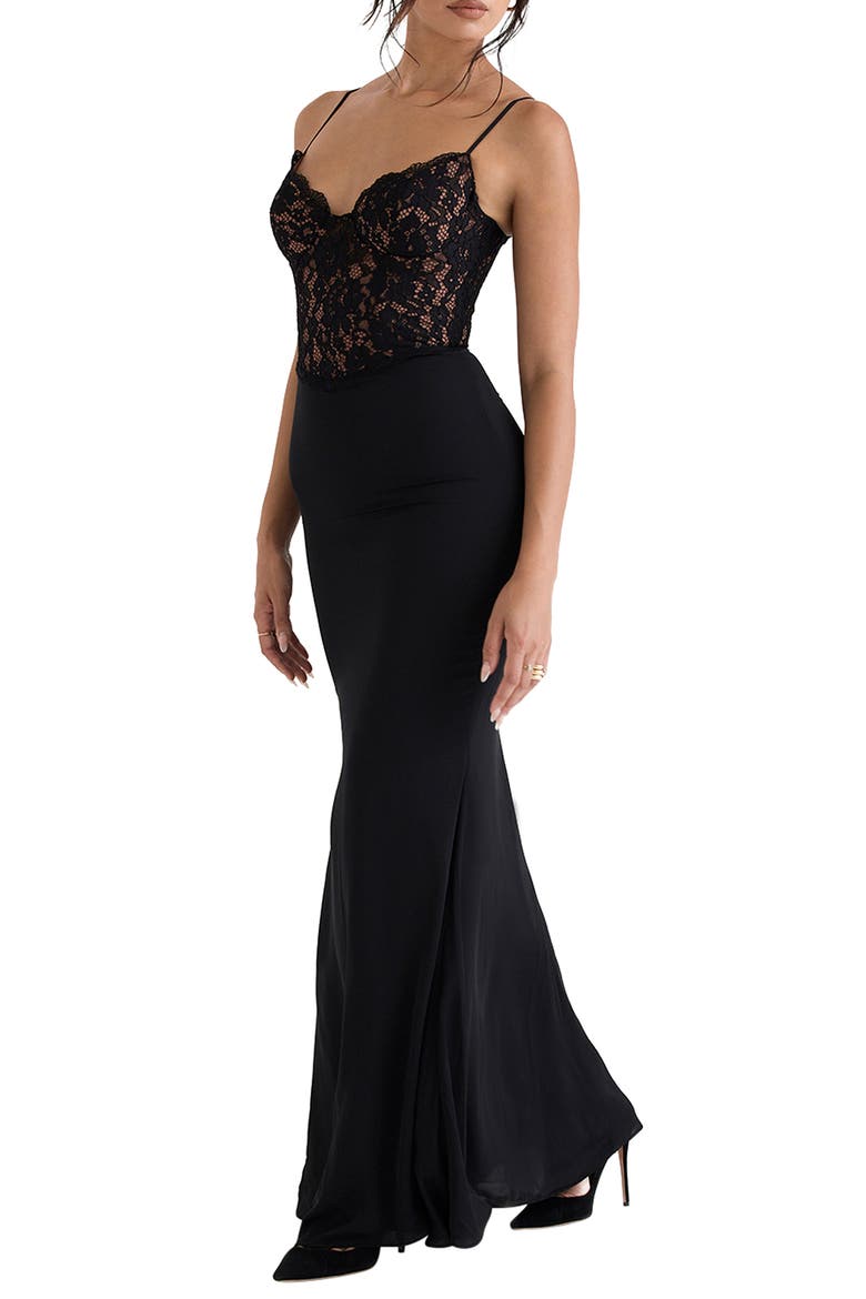 Cara Corset Illusion Lace Underwire Cocktail Dress, Alternate, color, BLACK