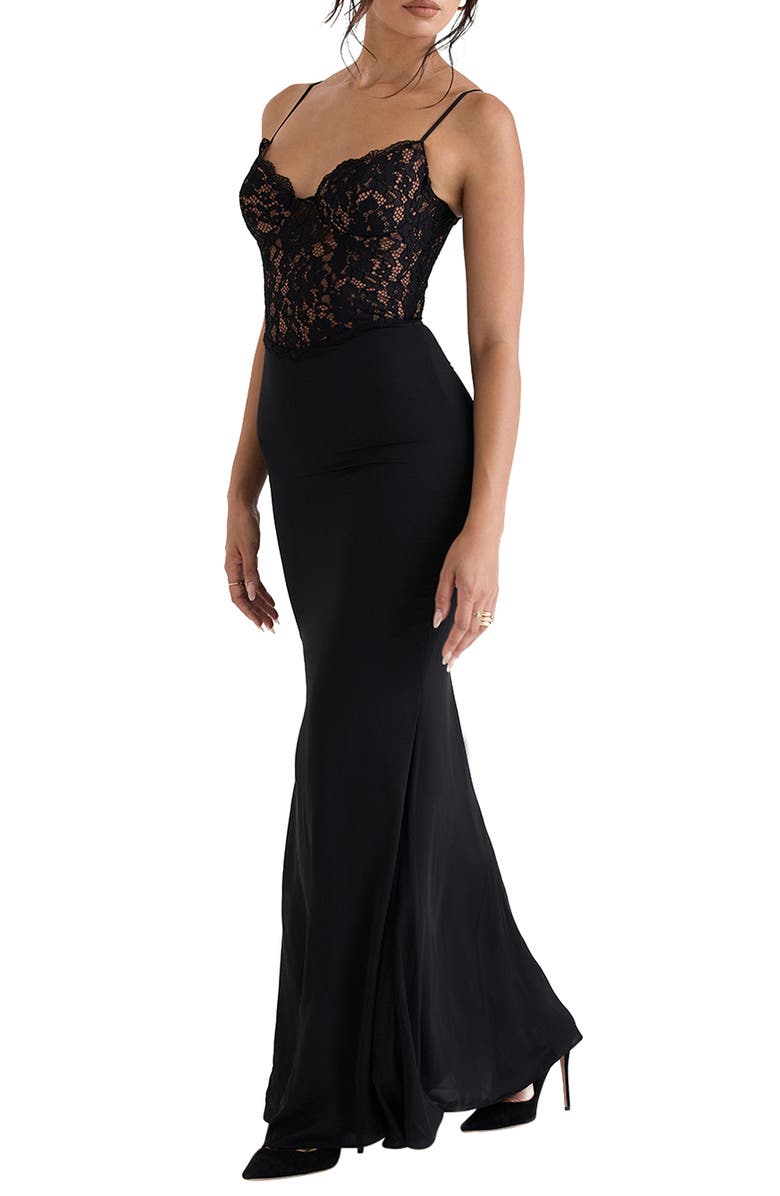 HOUSE OF CB Cara Corset Illusion Lace Underwire Cocktail Dress, Alternate, color, Black