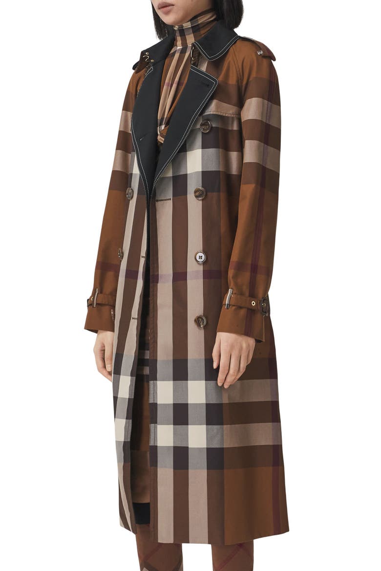 Check Waterloo Fit Double Breasted Trench Coat, Alternate, color, DARK BIRCH BROWN CHK