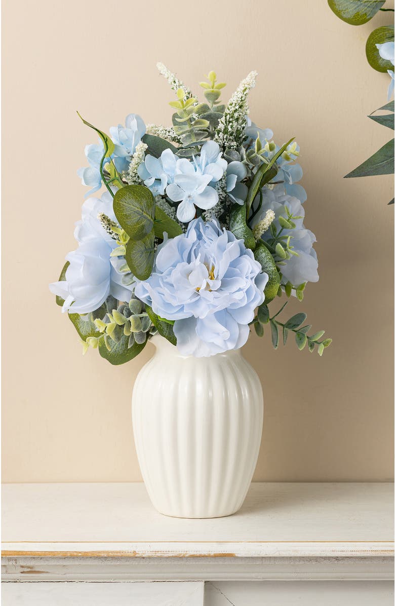Glitzhome 18"H Blue Peony & Hydrangea with Ceramic Vase Centerpiece, Alternate, color, Blue