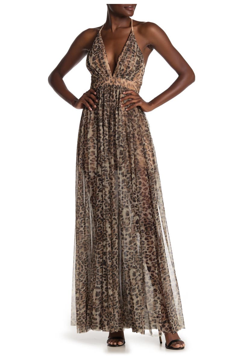 MEGHAN LA Enchanted Garden Leopard Print Maxi Dress, Main, color, 