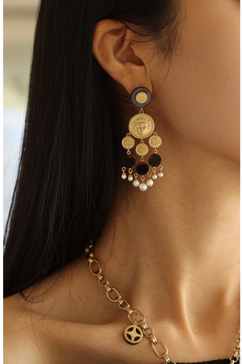 Retro Coin Tassel Earrings, Alternate, color, Gold & Red
