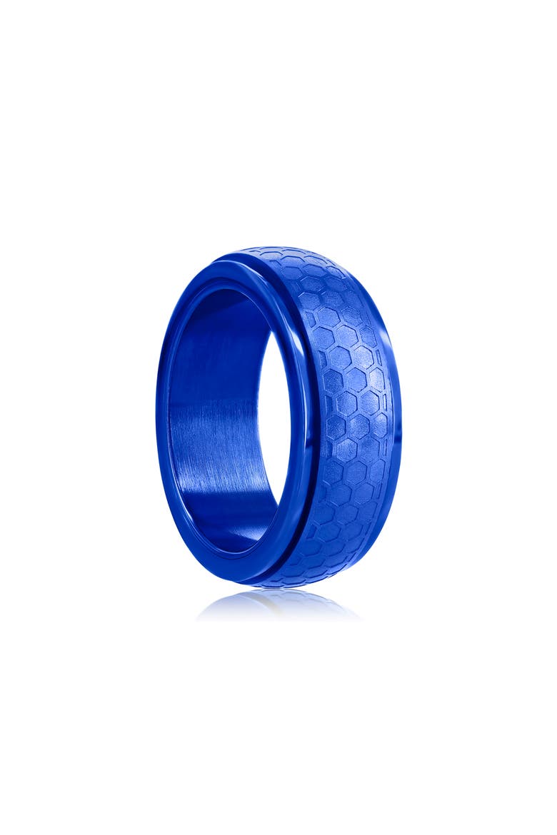 Men's Stainless Steel Honeycomb Spinner Ring, Alternate, color, BLUE