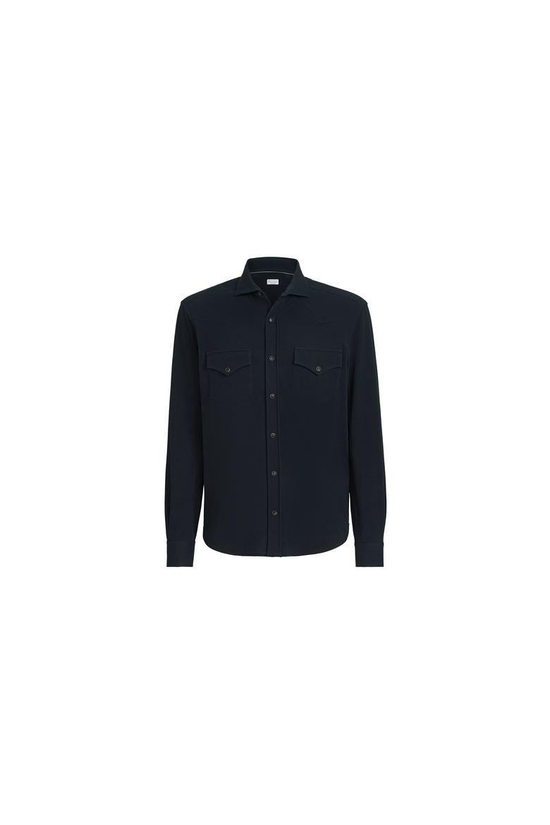 Cotton piqué western shirt, Alternate, color, Navy Blue