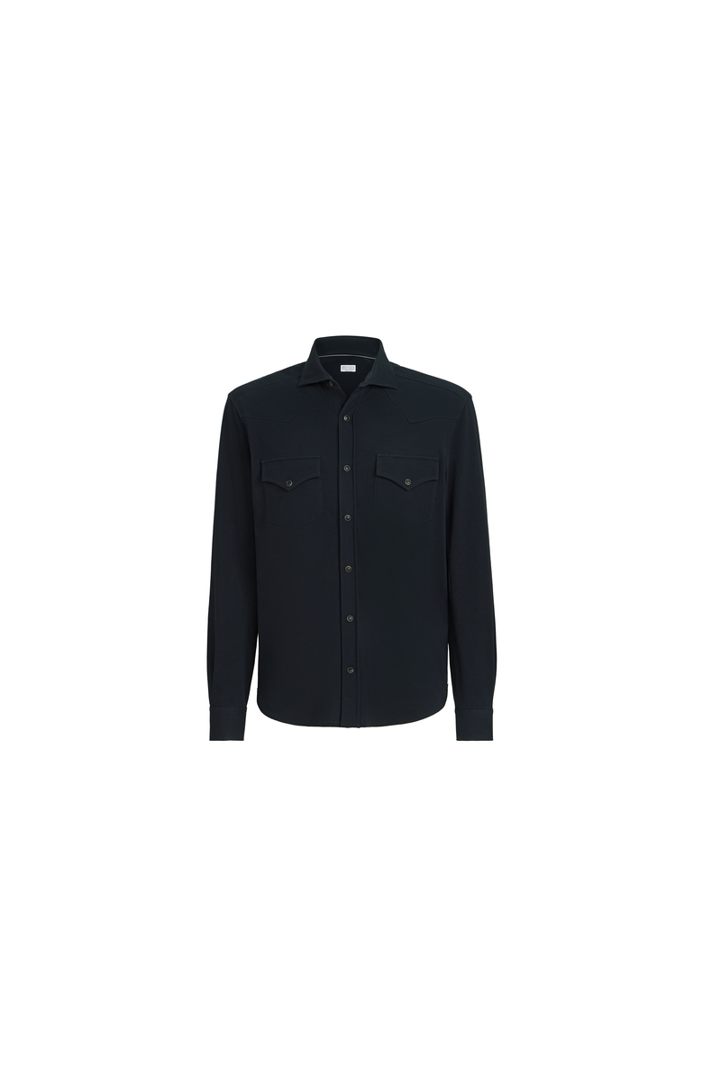 Brunello Cucinelli Cotton piqué western shirt, Alternate, color, Navy Blue