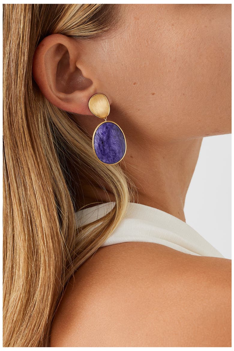 Lunaria Charoite Drop Earrings, Alternate, color, YELLOW GOLD