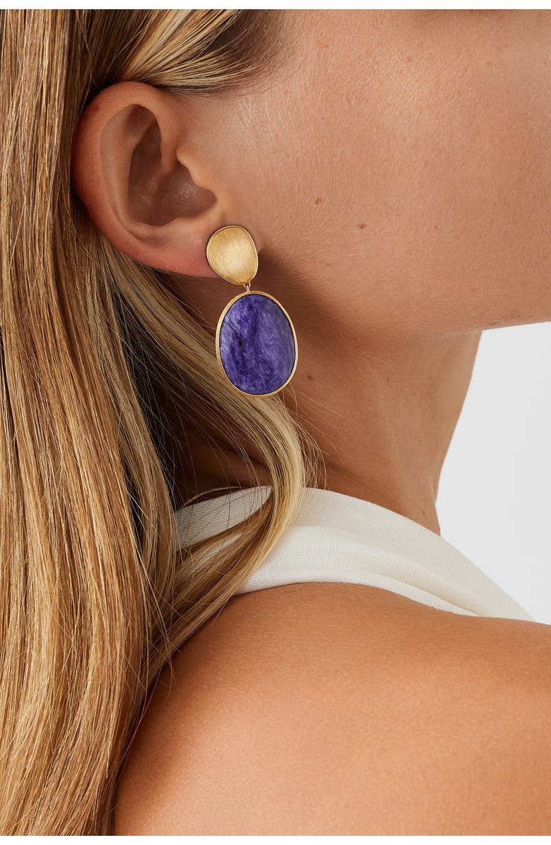 Marco Bicego Lunaria Charoite Drop Earrings, Alternate, color, Yellow Gold