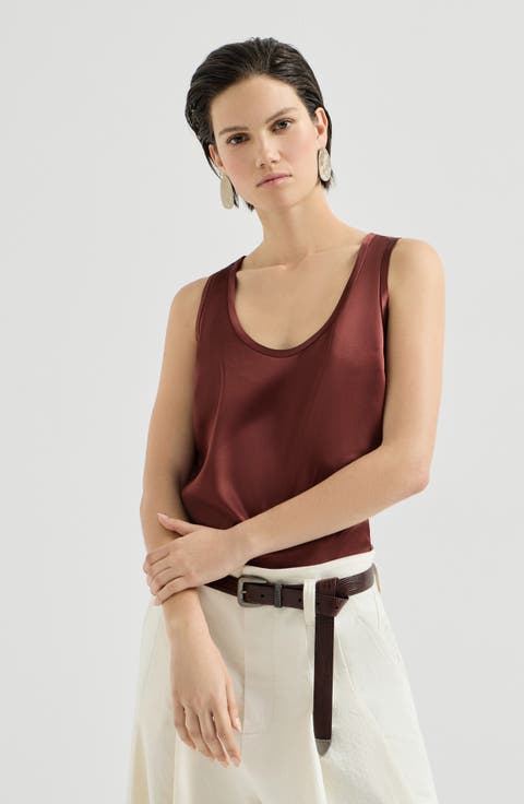 Stretch silk satin top