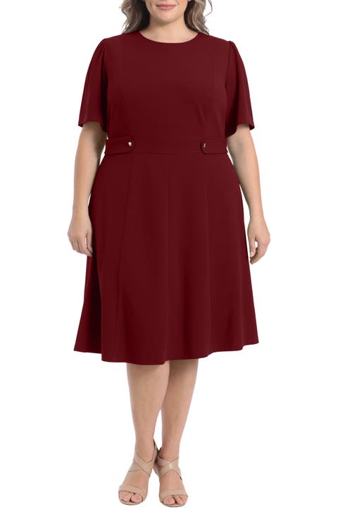 Short Sleeve Fit & Flare Midi Dress (Plus)