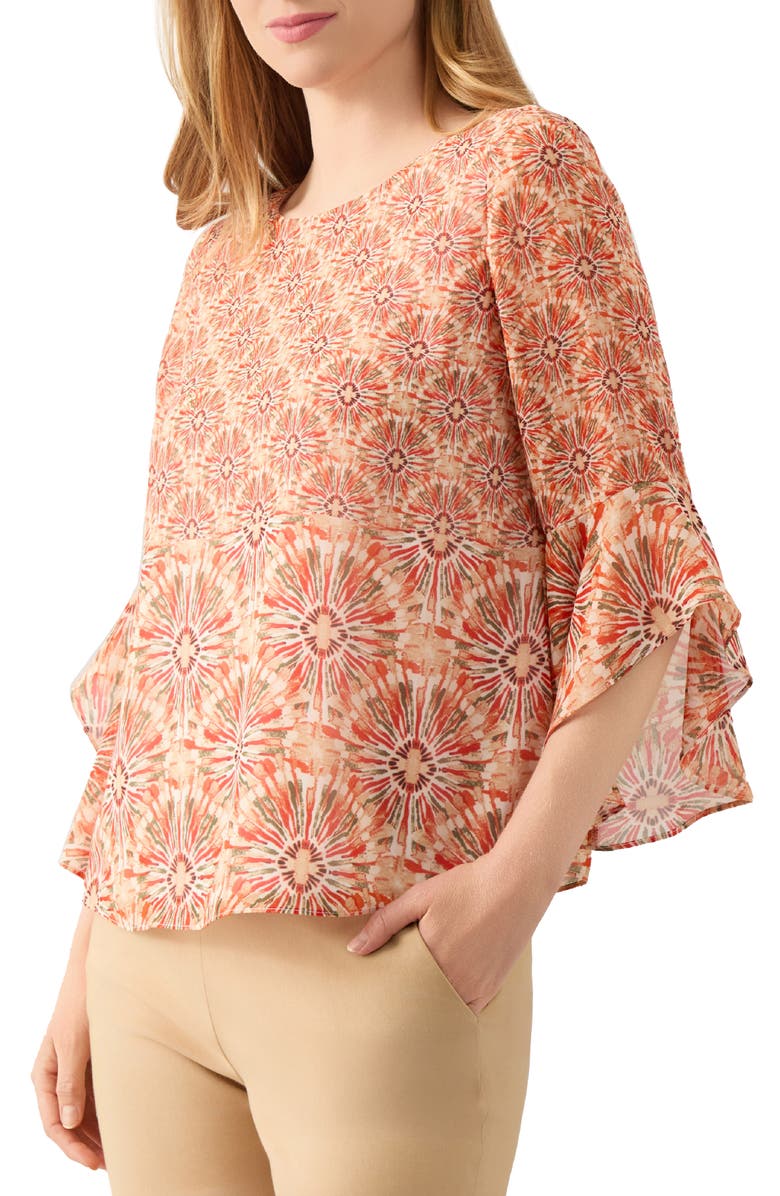 KASPER Ruffle Sleeve Chiffon Top, Alternate, color, Vanilla Ice Multi