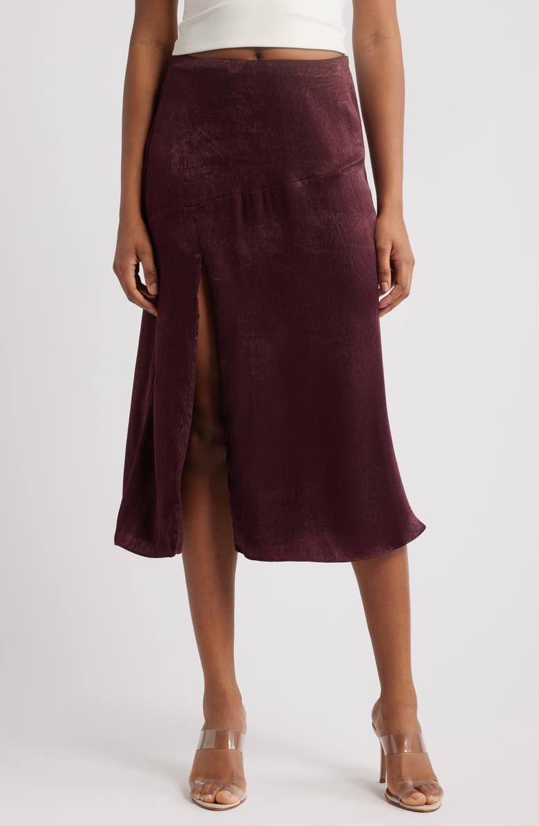 Mistress Rocks Slit Satin Midi Skirt, Main, color, Dark Cherry