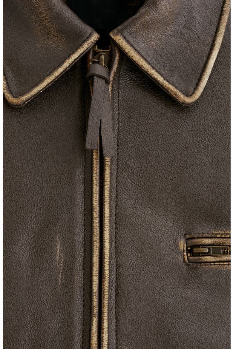 Oversize Distressed Leather Jacket, Alternate, color, BROWN