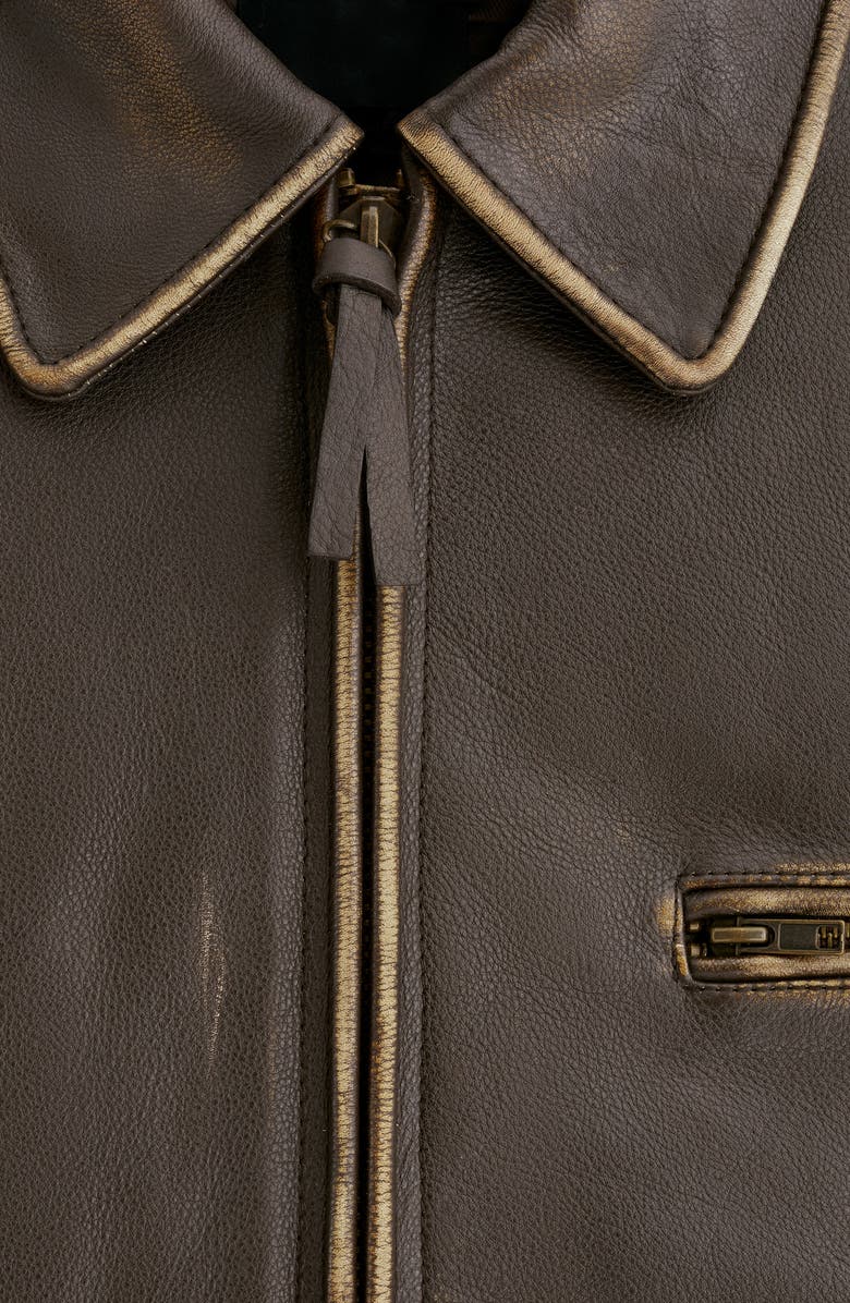 MANGO Oversize Distressed Leather Jacket, Alternate, color,