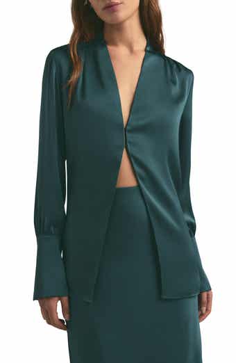 Favorite Daughter The Izzy Fluted Sleeve Satin Shirt