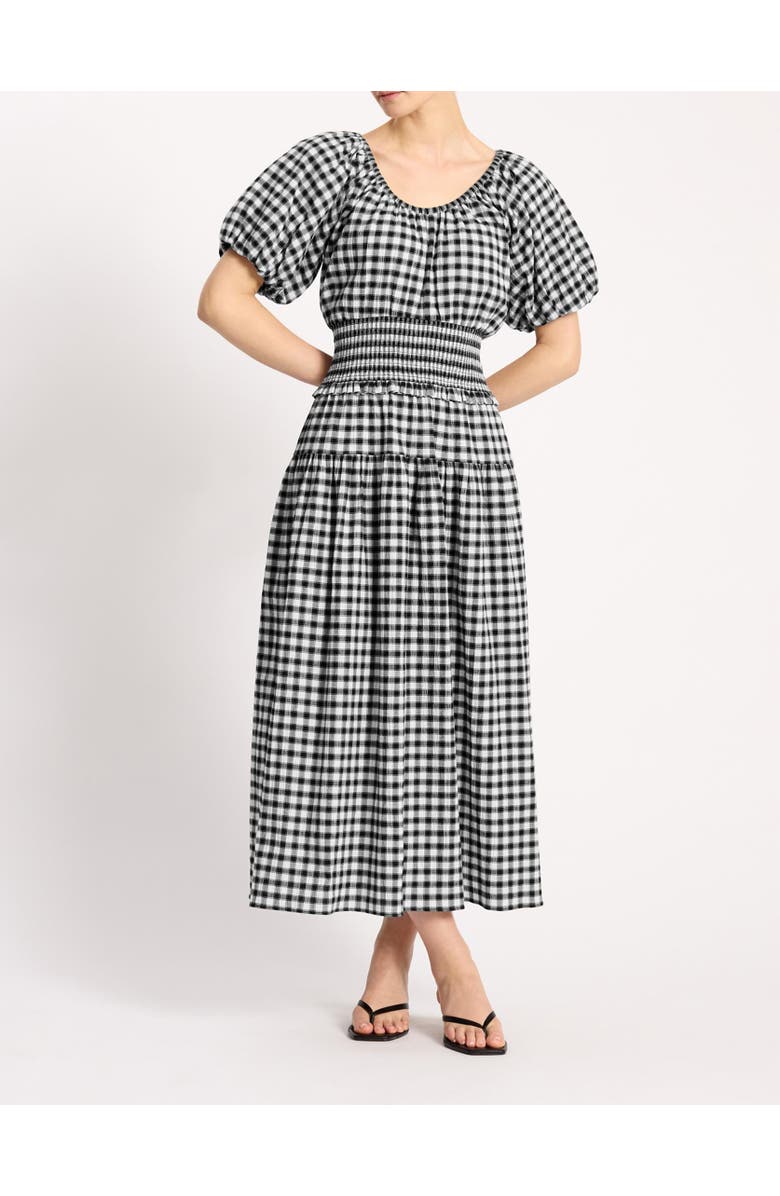 Albaray Gingham Blouson Sleeve Midi Dress, Alternate, color, Black