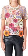Endless Rose Floral Embroidered Appliqué Organza Top