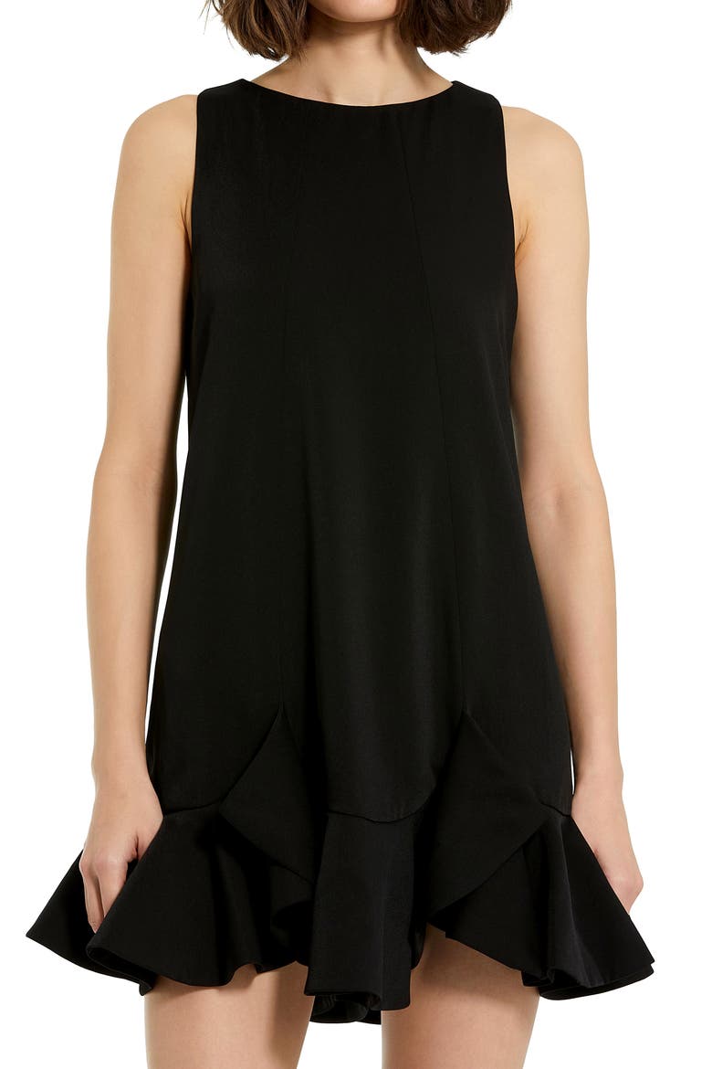 Crepe Sleeveless Ruffle Hem Mini Dress, Alternate, color, Black