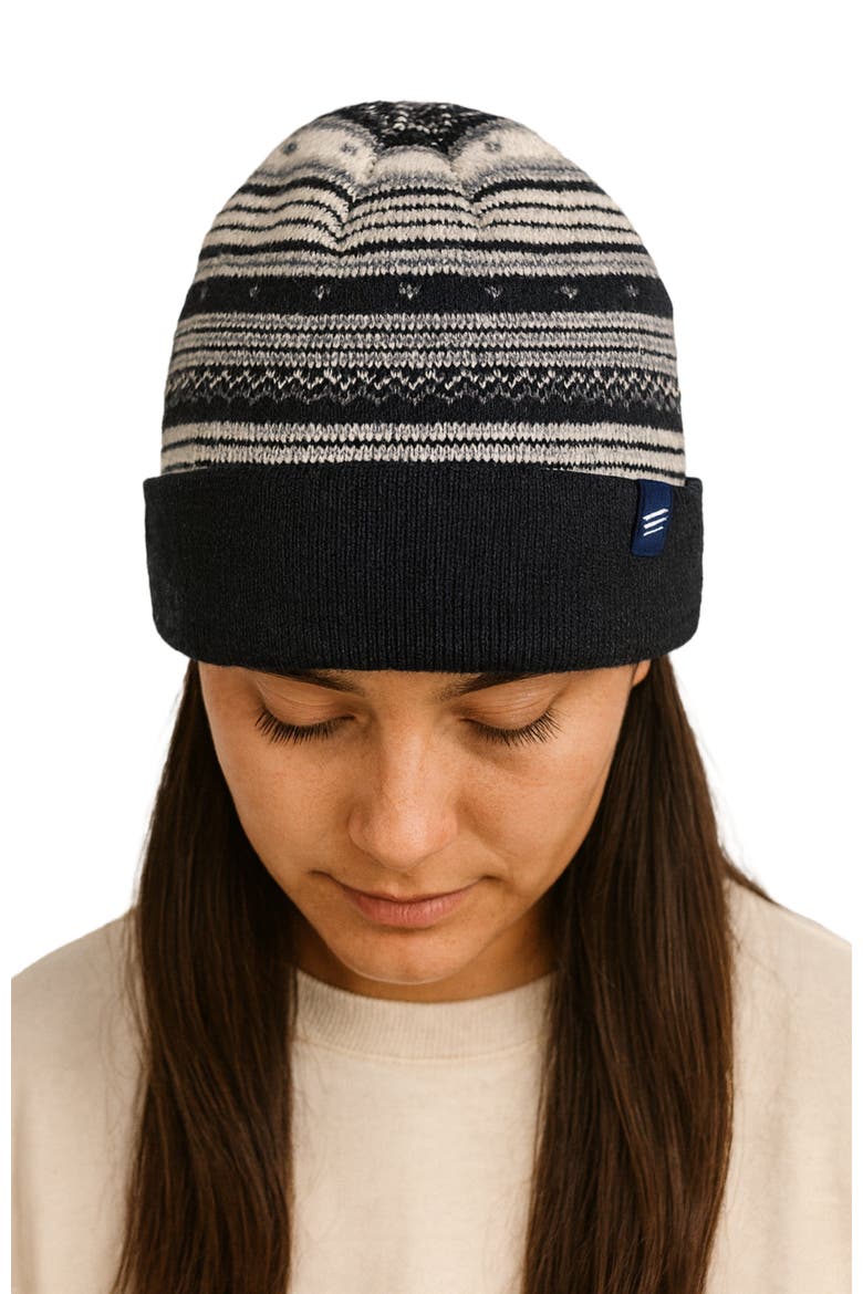 Merino Wool Modern Fair Isle Knit Beanie, Alternate, color, Black