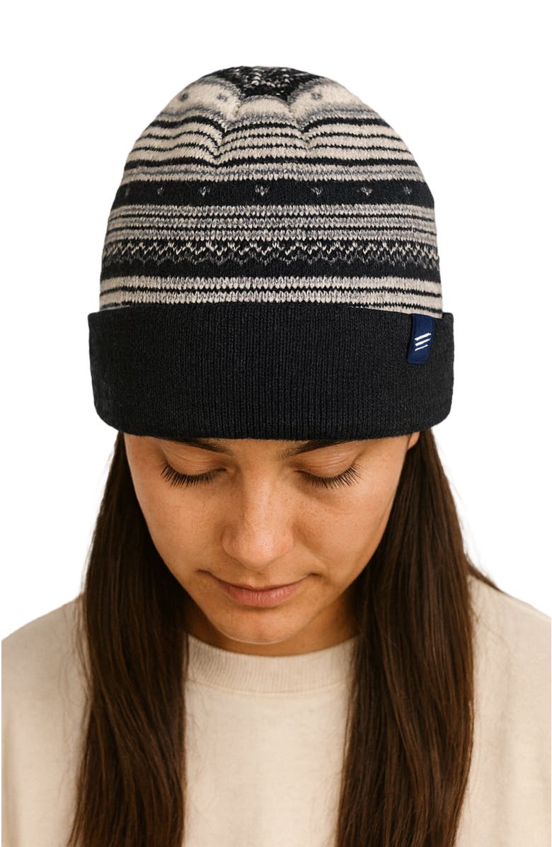 United By Blue Merino Wool Modern Fair Isle Knit Beanie, Alternate, color, Black