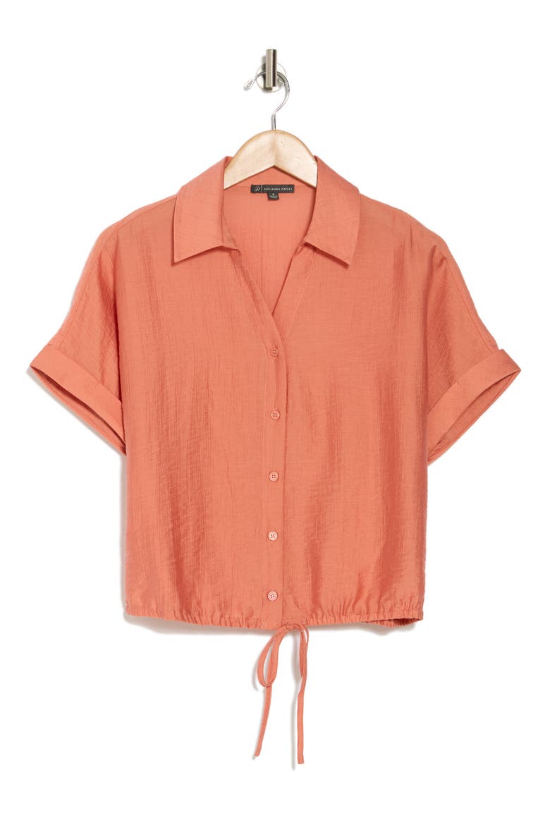 Short Sleeve Tie Hem Button-Up Shirt, Alternate, color, DESERT ROSE