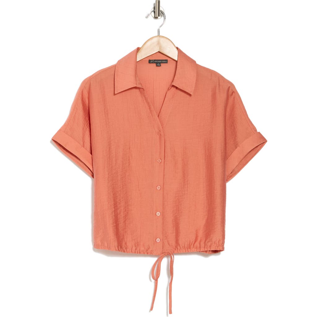 ADRIANNA PAPELL ADRIANNA PAPELL SHORT SLEEVE TIE HEM BUTTON-UP SHIRT